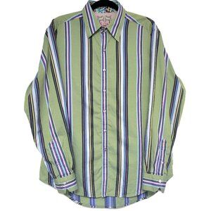 Robert Graham Green Striped Signature Style Flip Cuff Long Sleeve Size Large